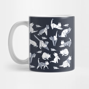 Origami kitten friends // blue navy background paper cats Mug